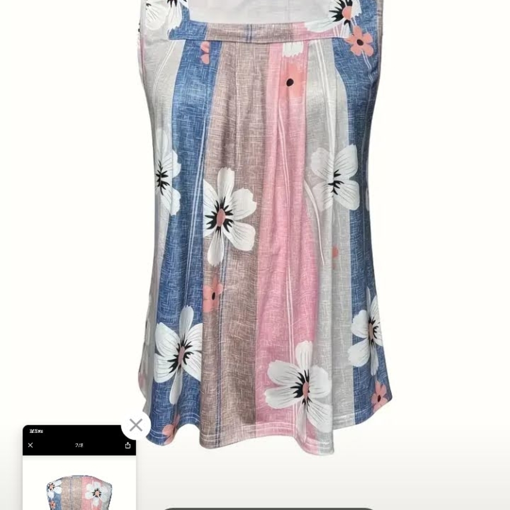 Blue and Pink Pleated Sleeveless Tank Top - Picture 2 of 6